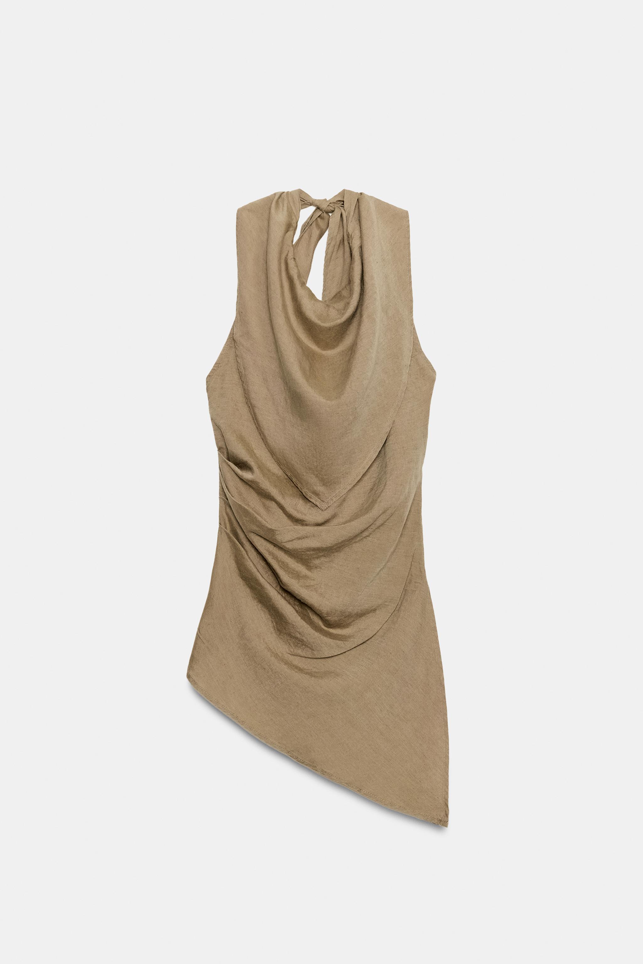 TOP HALTER ASYMÉTRIQUE EN LIN
